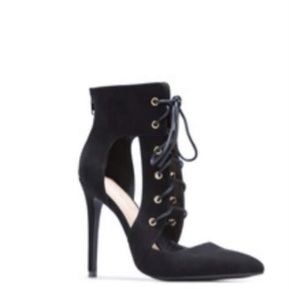 Shoe Dazzle Black Stiletto Heels with Lace-Up Design